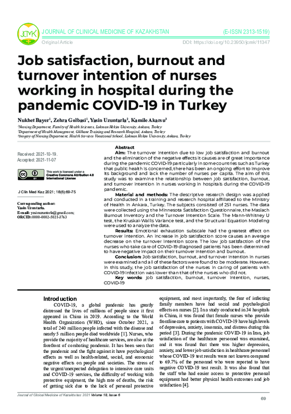 (PDF) Job satisfaction, burnout and turnover intention of nurses ...