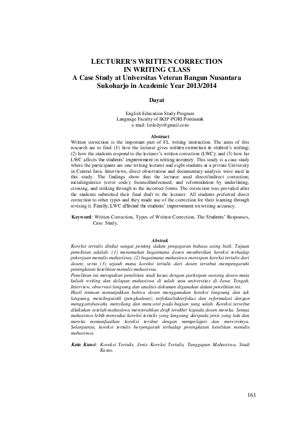(PDF) LECTURER’S WRITTEN CORRECTION IN WRITING CLASS A Case Study at ...