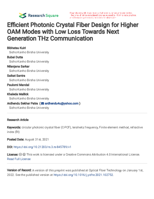 (PDF) Design and optimization of photonic crystal fiber with low ...