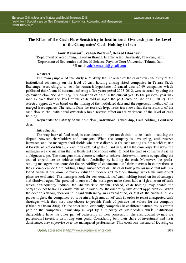 (PDF) The Effect of the Cash Flow Sensitivity to Institutional ...
