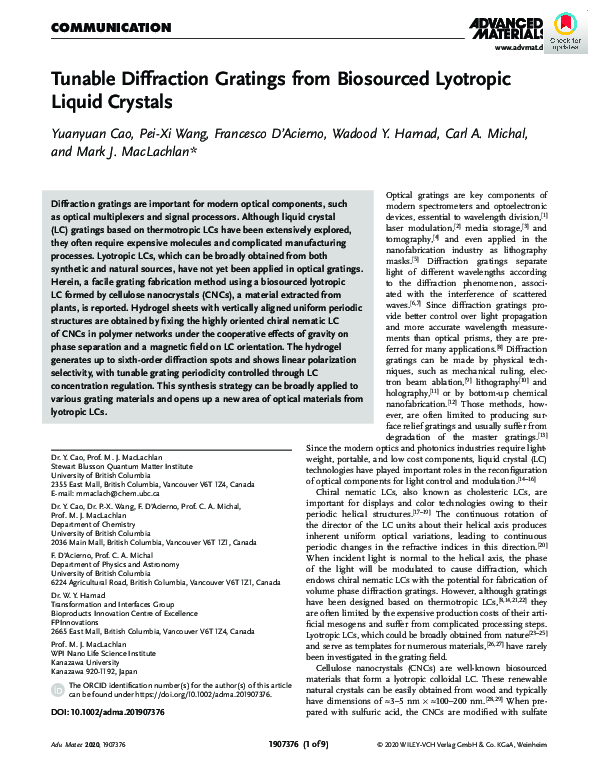 (PDF) Tunable Diffraction Gratings from Biosourced Lyotropic Liquid ...