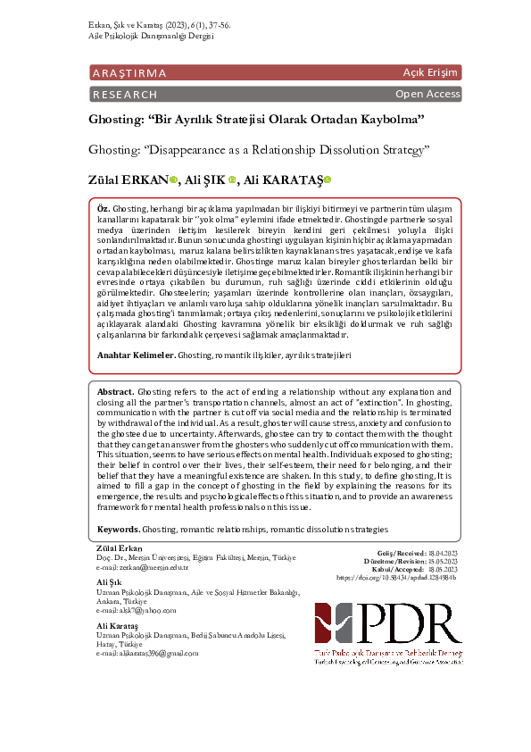 (PDF) Ghosting: ''Disappearance as a Relationship Dissolution Strategy