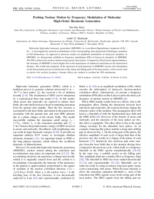 (PDF) Probing nuclear motion by frequency modulation of molecular high ...