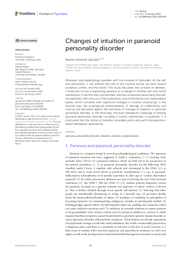 (PDF) Changes of intuition in paranoid personality disorder