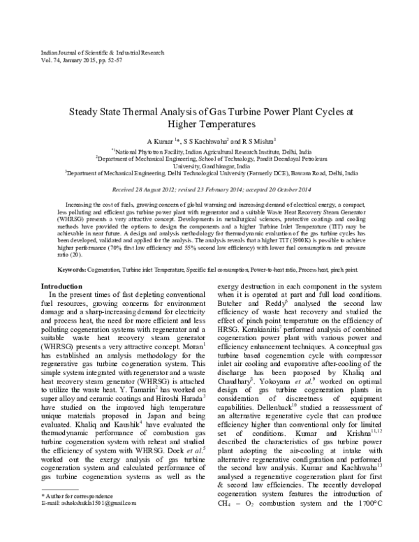 (PDF) Steady State Thermal Analysis of Gas Turbine Power Plant Cycles ...