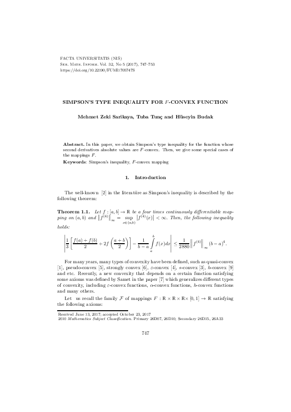 (PDF) Simpson’s Type Inequality for F-Convex Function