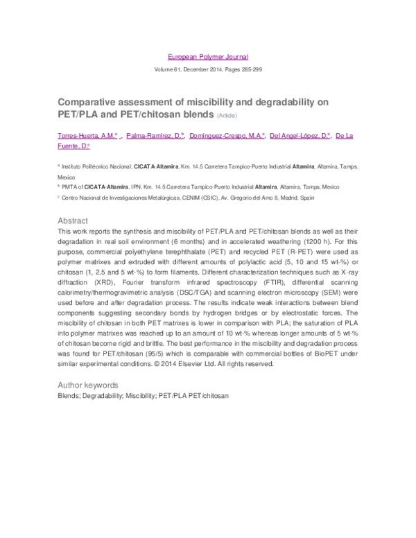 (PDF) Comparative assessment of miscibility and degradability on PET ...