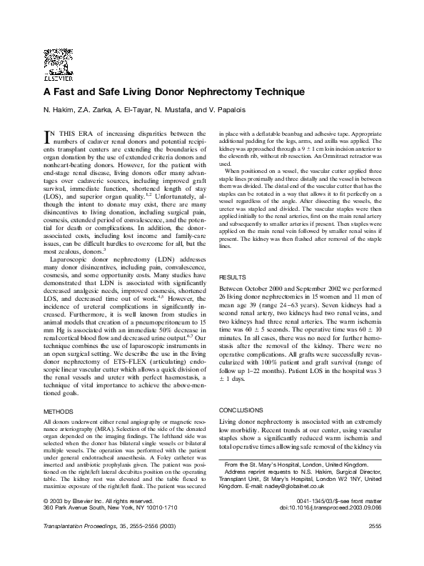 (PDF) A fast and safe living donor nephrectomy technique