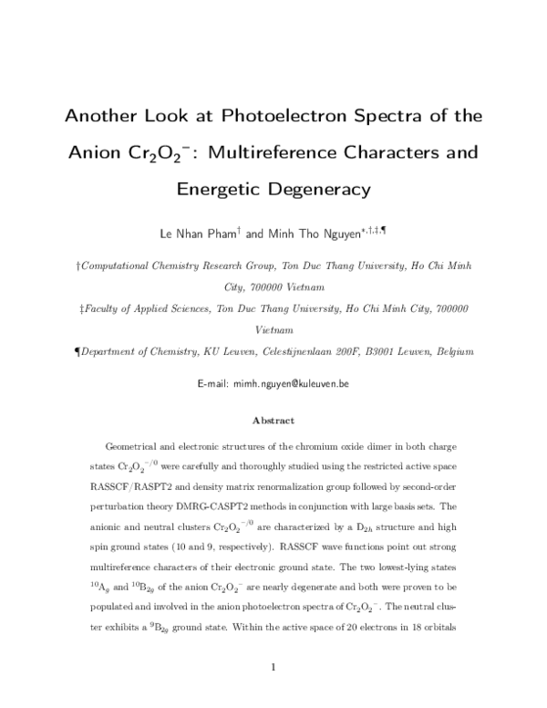 (PDF) Another Look at Photoelectron Spectra of the Anion Cr2O2 ...