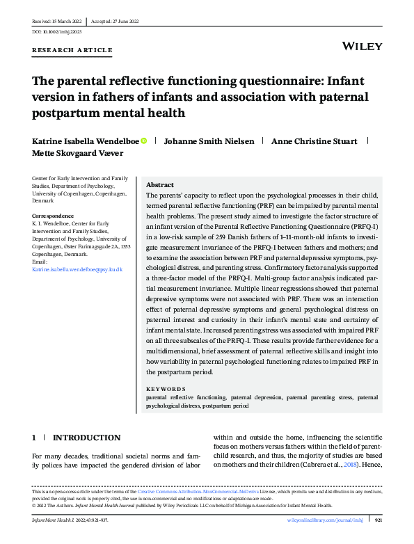 (PDF) The parental reflective functioning questionnaire: Infant version ...