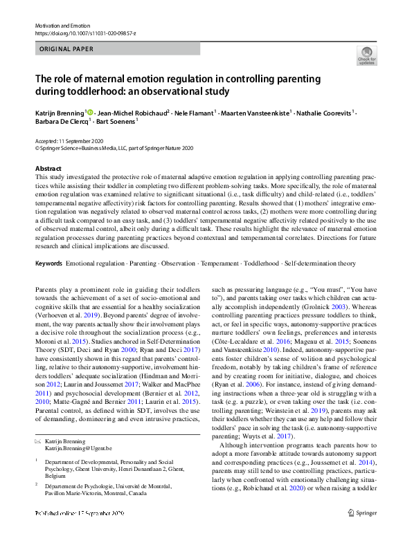 (PDF) The role of maternal emotion regulation in controlling parenting ...
