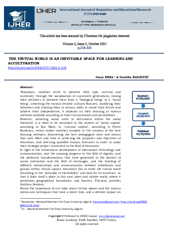 (PDF) The Virtual World is an Inevitable Space for Learning and ...