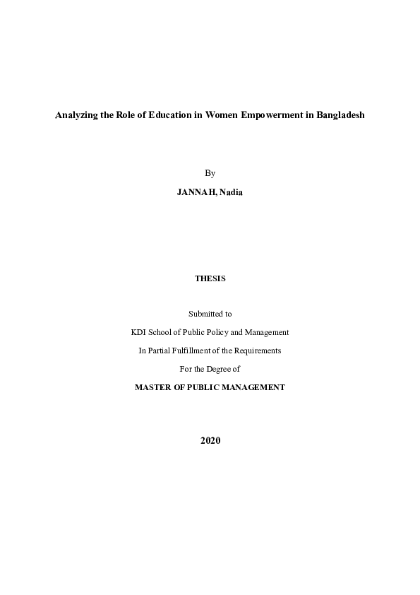 (PDF) Analyzing the role of education in women empowerment in Bangladesh