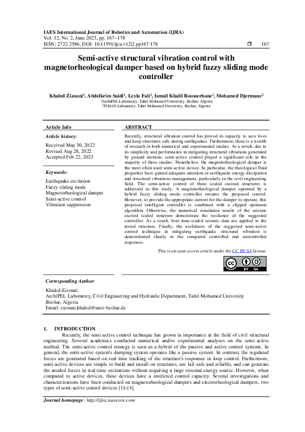 (PDF) Semi-active structural vibration control with magnetorheological ...