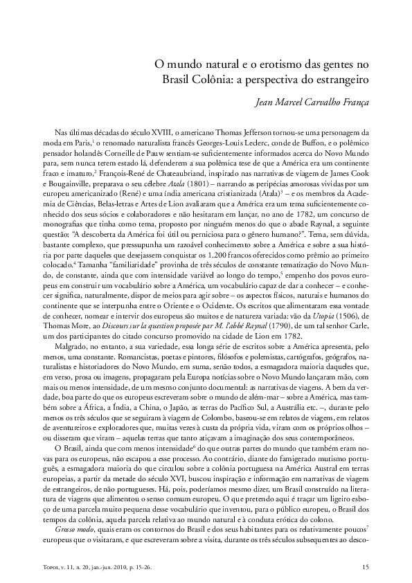 O mundo natural e o erotismo das gentes no Brasil Colônia: a perspectiva do estrangeiro – Jean Marcel Carvalho França