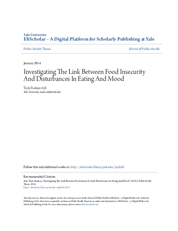 (PDF) Investigating The Link Between Food Insecurity And Disturbances ...