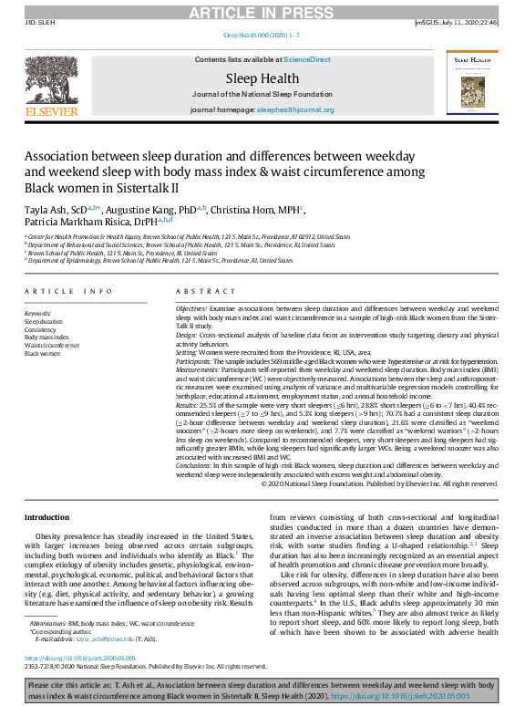 (PDF) Association between sleep duration and differences between ...