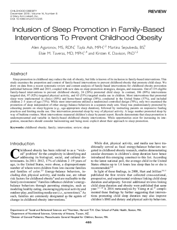 (PDF) Inclusion of Sleep Promotion in Family-Based Interventions To ...