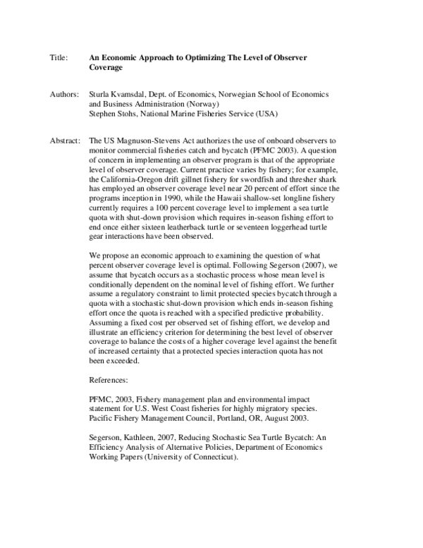 (PDF) An Economic Approach to Optimizing The Level of Observer Coverage