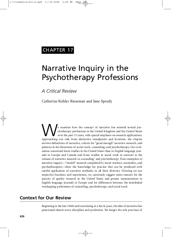 (PDF) Narrative Inquiry in the Psychotherapy Professions: A Critical Review