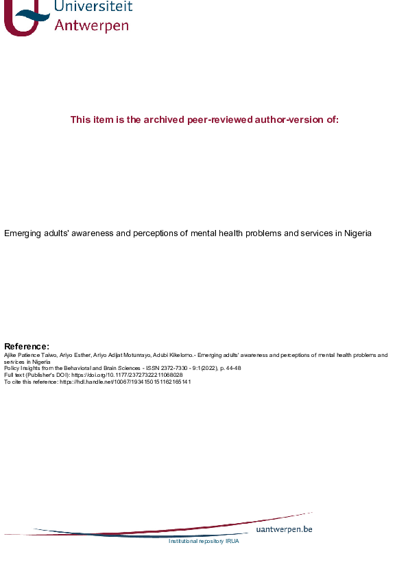 (PDF) Emerging Adults’ Awareness and Perceptions of Mental Health ...