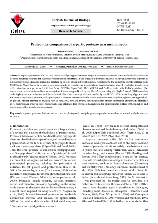 (PDF) Proteomics comparison of aspartic protease enzyme in insects