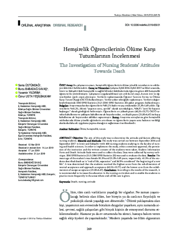(PDF) The Investigation of Nursing Students' Attitudes Towards Death