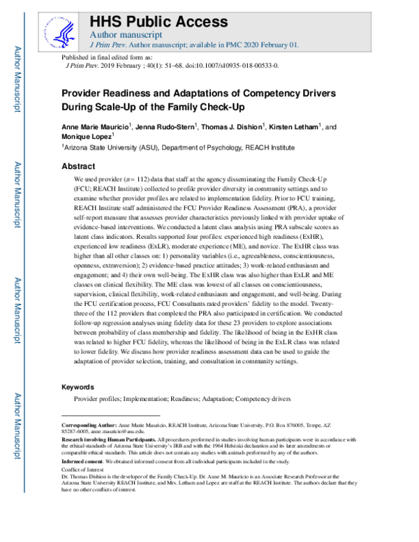 (PDF) Provider Readiness and Adaptations of Competency Drivers During ...