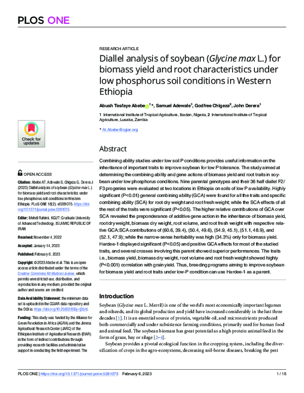 (PDF) Diallel analysis of soybean (Glycine max L.) for biomass yield ...