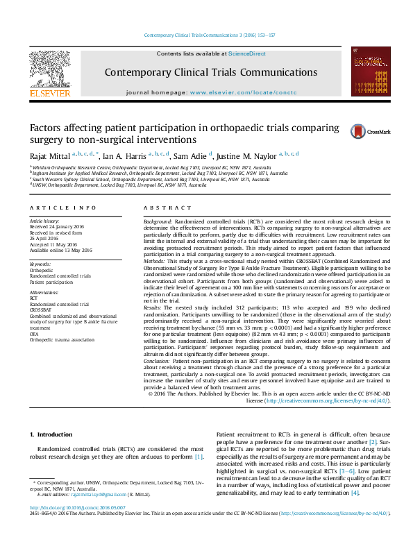 (PDF) Factors affecting patient participation in orthopaedic trials ...