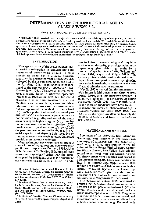 (PDF) Determination of chronological age in Culex pipiens s.l