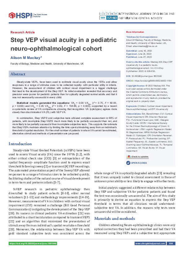 (PDF) Step VEP visual acuity in a pediatric neuro-ophthalmological cohort