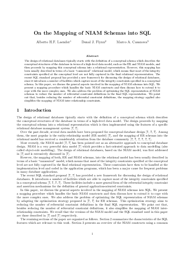 (PDF) On the Mapping of NIAM Schemas into SQL