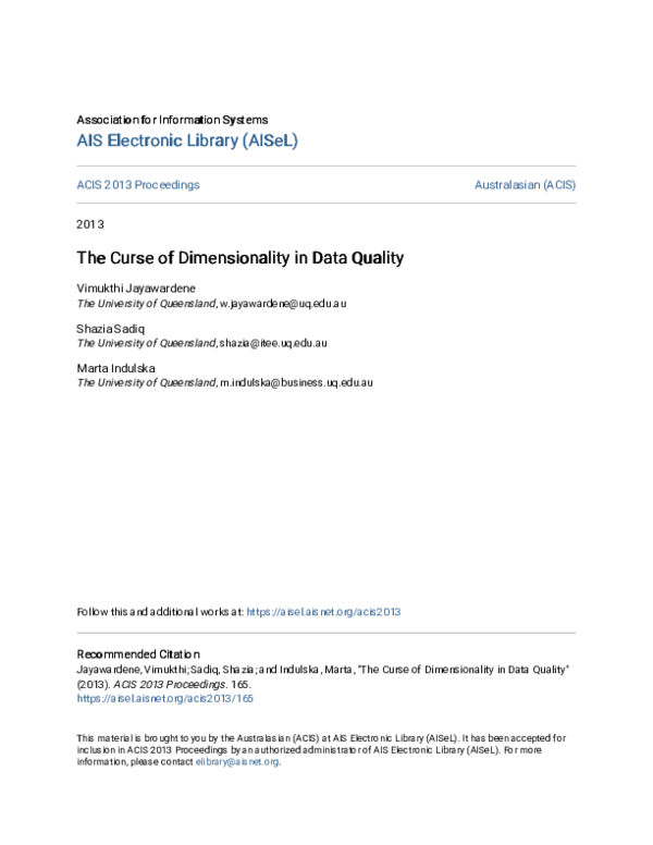 (PDF) The Curse of Dimensionality in Data Quality