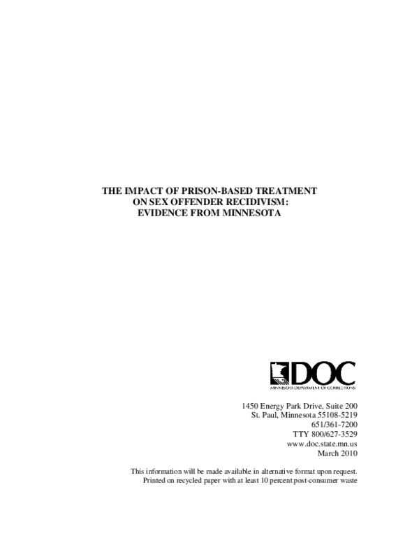 (PDF) The Impact of Prison-Based Treatment on Sex Offender Recidivism