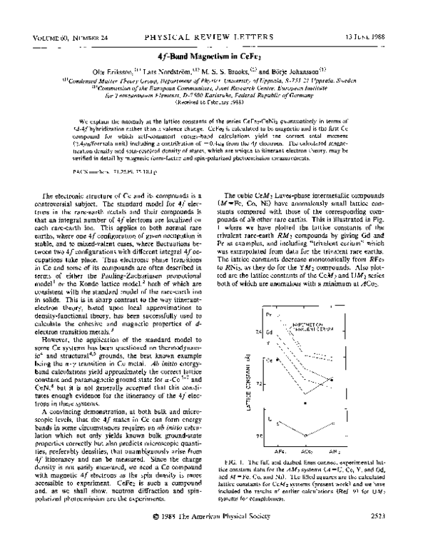 (PDF) 4 f -Band Magnetism in Ce