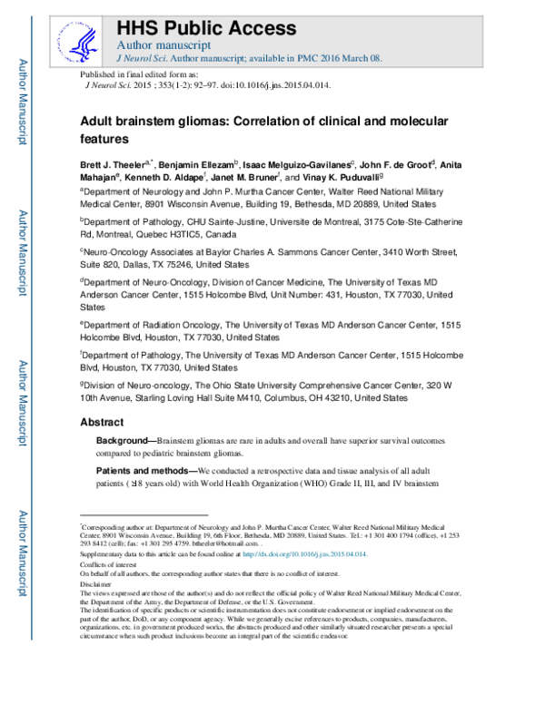 (PDF) Adult brainstem gliomas: Correlation of clinical and molecular ...