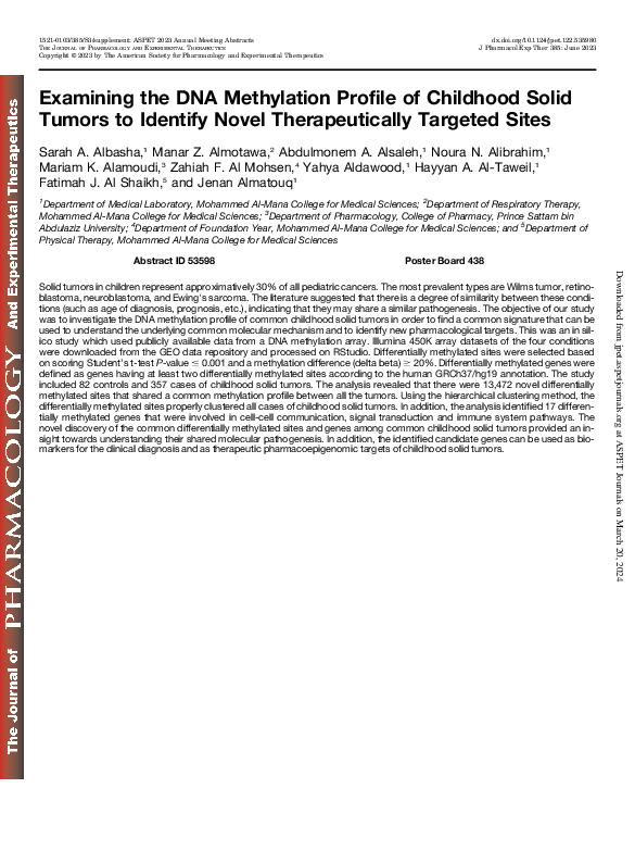 (PDF) Examining the DNA Methylation Profile of Childhood Solid Tumors ...