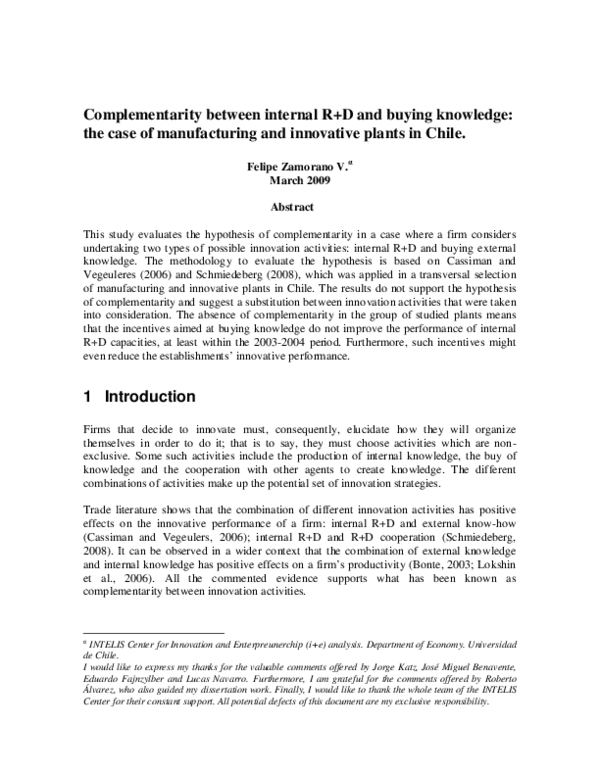 (PDF) Complementarity between internal R+ D and buying knowledge: the ...