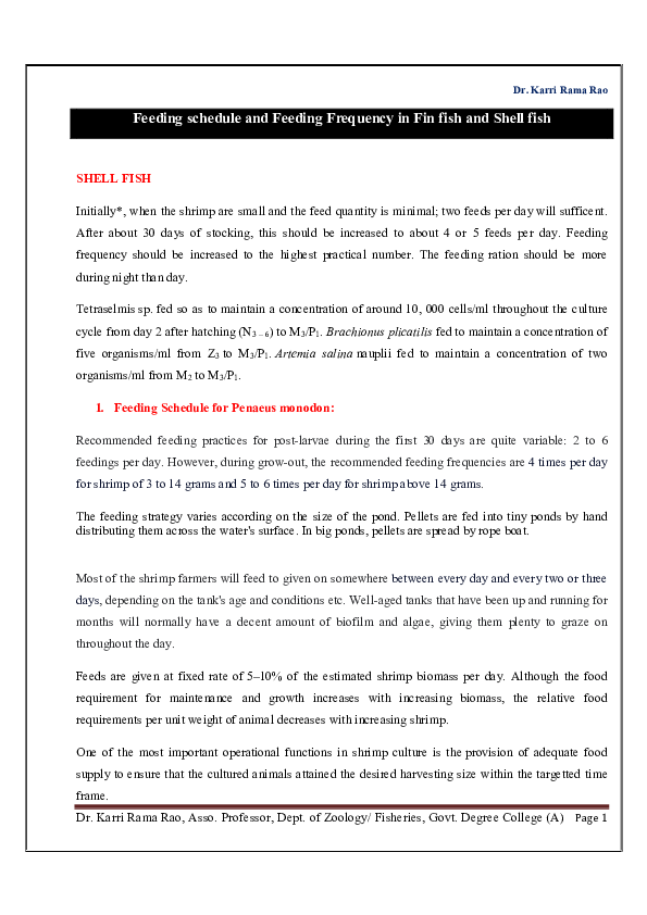 (PDF) Feeding schedule and Feeding Frequency in Fin fish and Shell fish