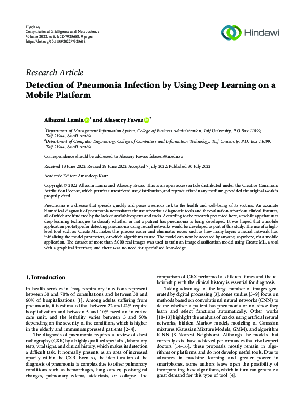 (PDF) Detection of Pneumonia Infection by Using Deep Learning on a ...