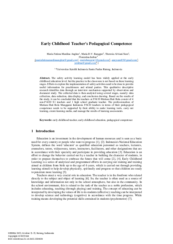 (PDF) Early Childhood Teacher's Pedagogical Competence