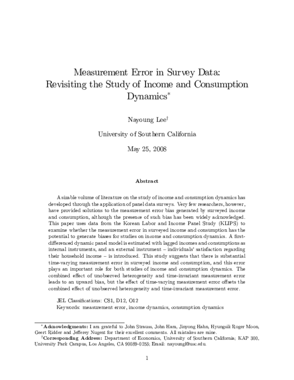 (PDF) Measurement Error in Survey Data: Revisiting the Study of Income ...