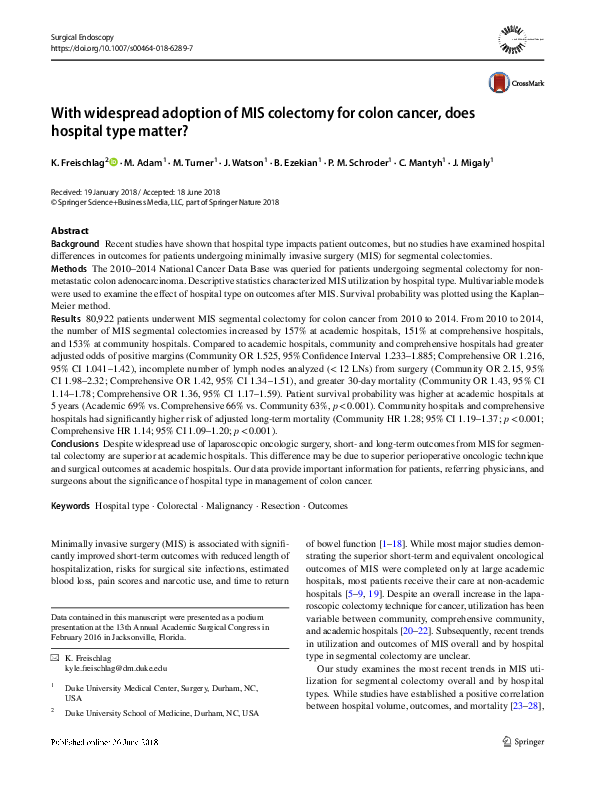 (PDF) With widespread adoption of MIS colectomy for colon cancer, does ...