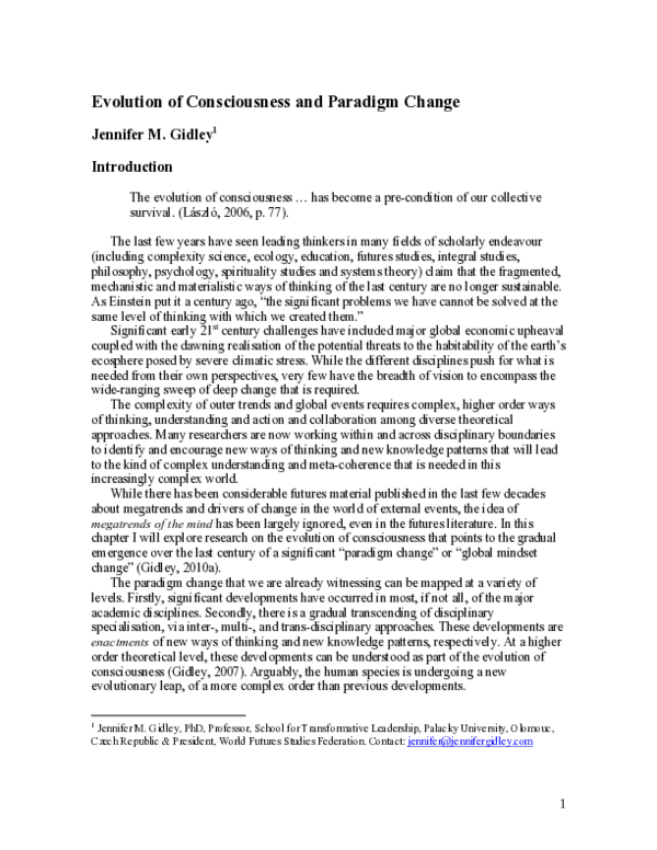 (PDF) Evolution of Consciousness and Paradigm Change