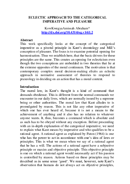(PDF) Eclectic approach to the categorical imperative and pleasure