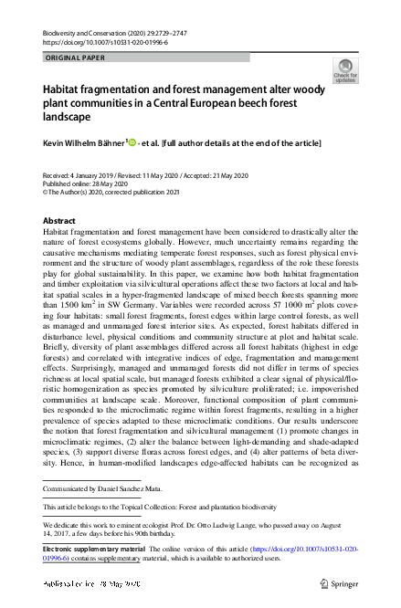 (PDF) Habitat fragmentation and forest management alter woody plant ...