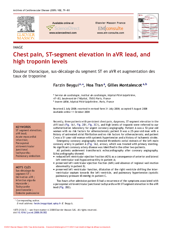 (PDF) Chest pain, ST-segment elevation in aVR lead, and high troponin ...