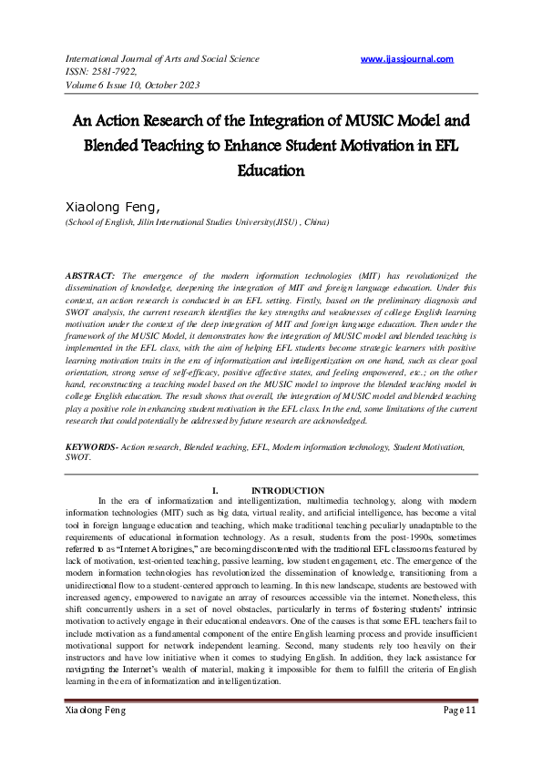 (PDF) An Action Research of the Integration of MUSIC Model and Blended ...