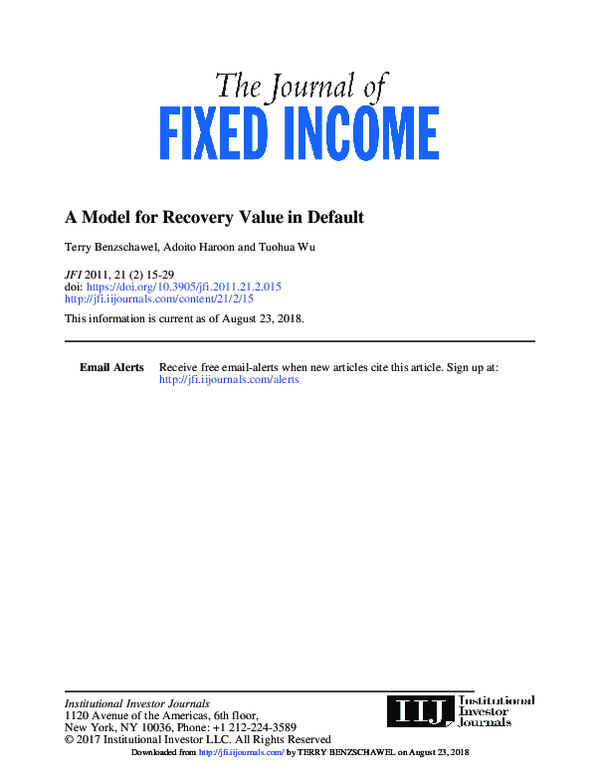 A Model for Recovery Value in Default